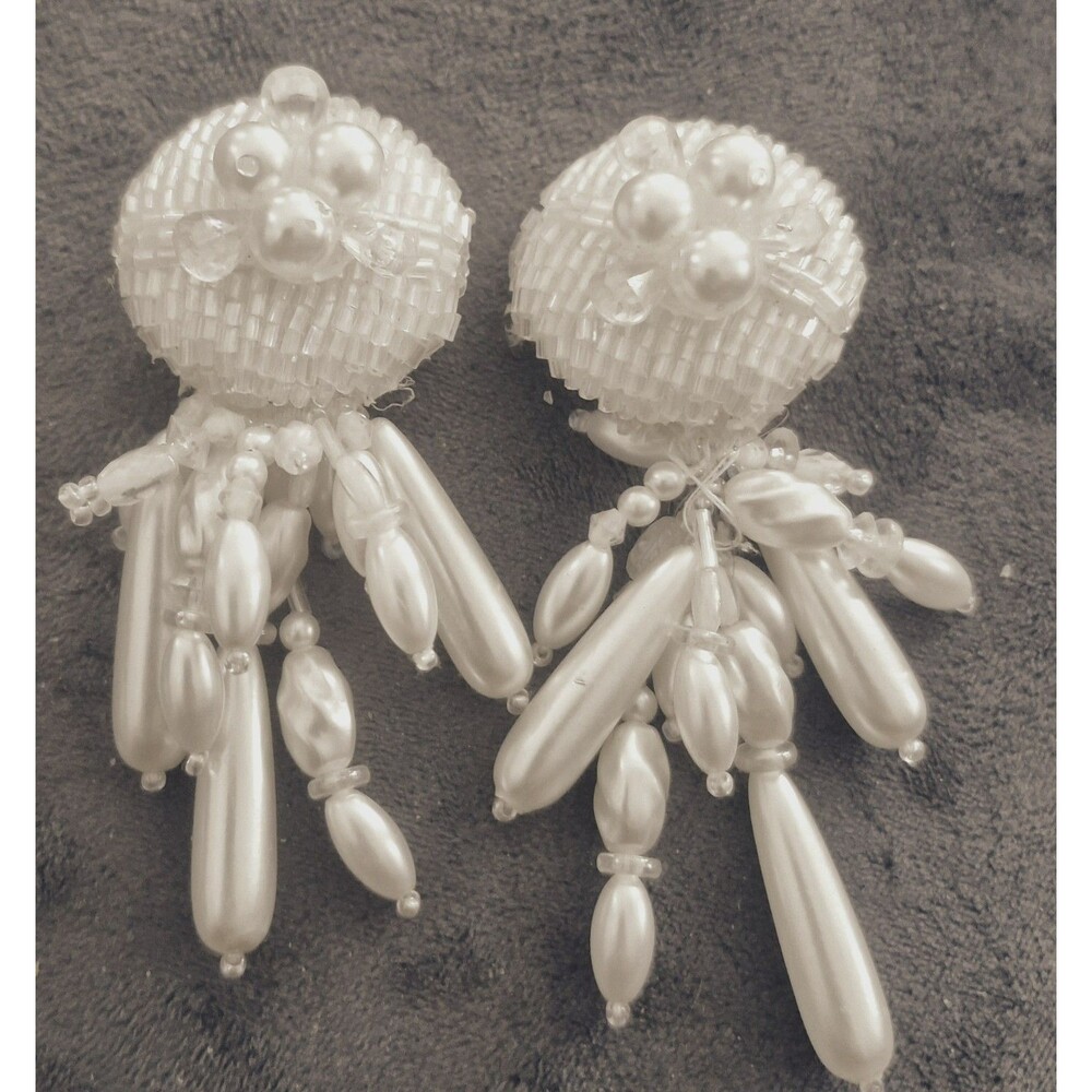 Vintage Glam Earrings Oversized Faux Pearls Clip On